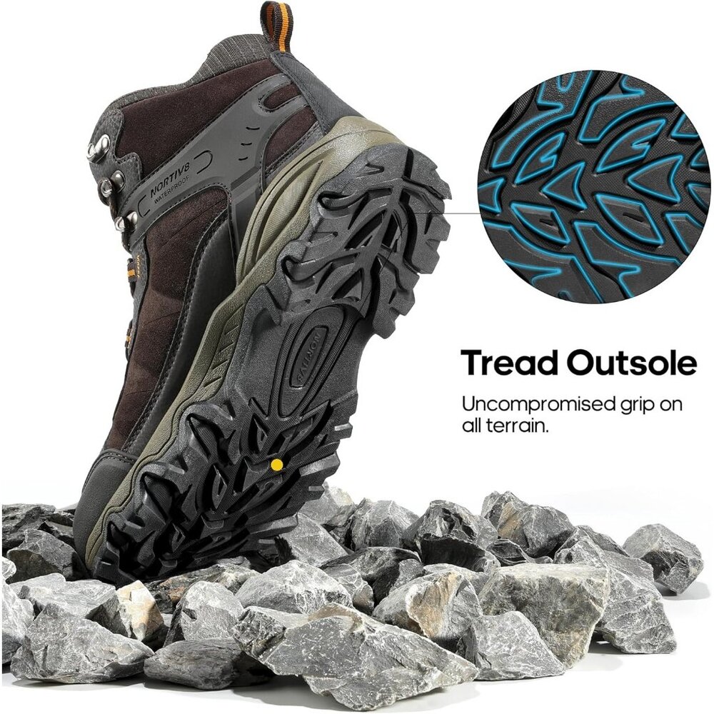 NORTIV 8 Men's Waterproof Hiking Boots Mid Trekking Mountaineering Shoes Brown - Picture 5 of 6
